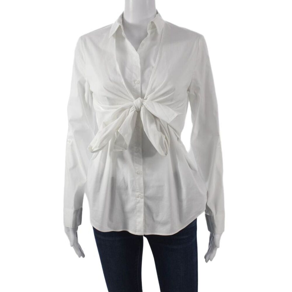 Farrow Women Basic Collared White Button-Up Top Long Sleeve Size S